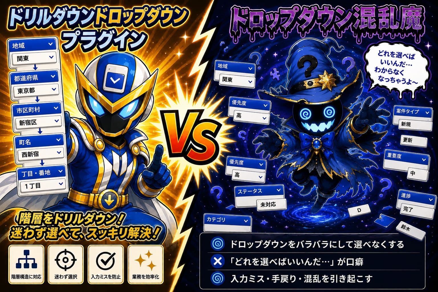 ドリルダウンドロップダウンプラグイン VS ドロップダウン混乱魔